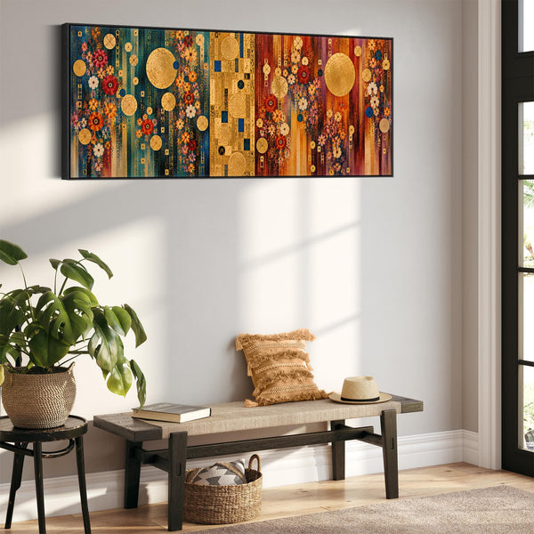 Long Colourful Gustav Klimt inspired Framed Canvas Art - Gilded