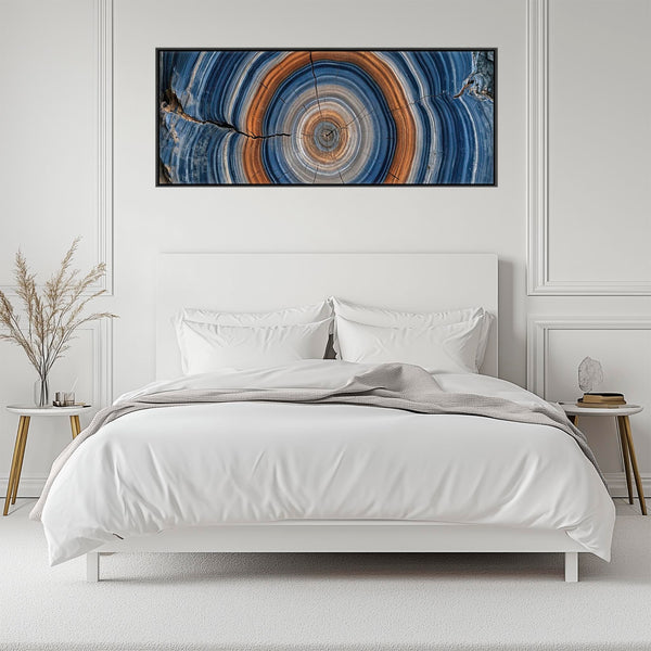 Wide Colourful Blue Tree Rings Framed Horizontal Canvas Art