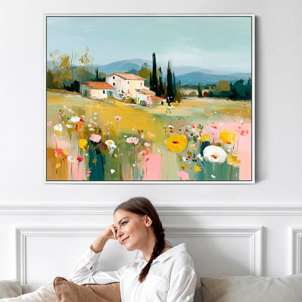 Colourful Tuscany Landscape 1 Framed Wall Art Canvas