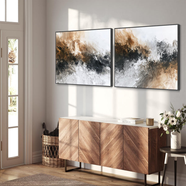 Large Oversized Abstract Wall Art - Convergence - Framed Pair of Canvases
