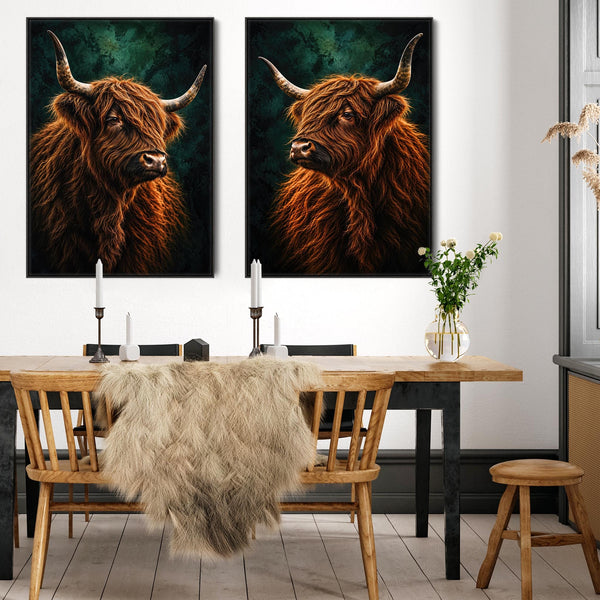 Coos - Highland Cows - Unique Pair Framed Canvases - Set of 2