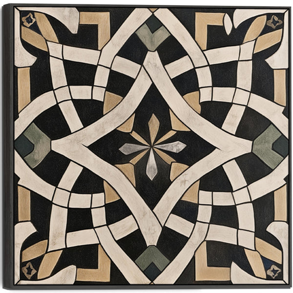 Living Room Framed Moroccan Canvas Art - Black Cream - Cordoba