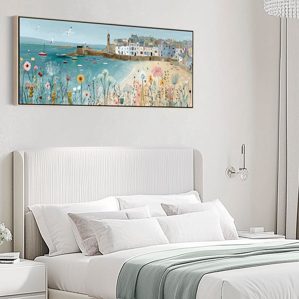 Blue Coastal Wall Art Framed Panoramic - Cornish Seaside