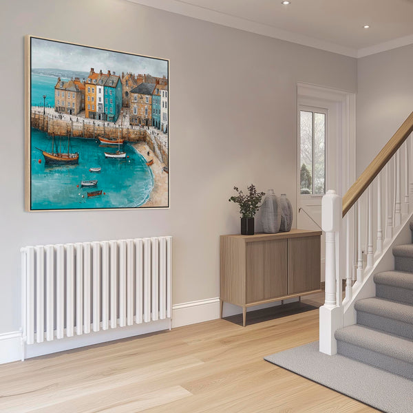 Cornwall Coastal Framed Artwork on Canvas Blue