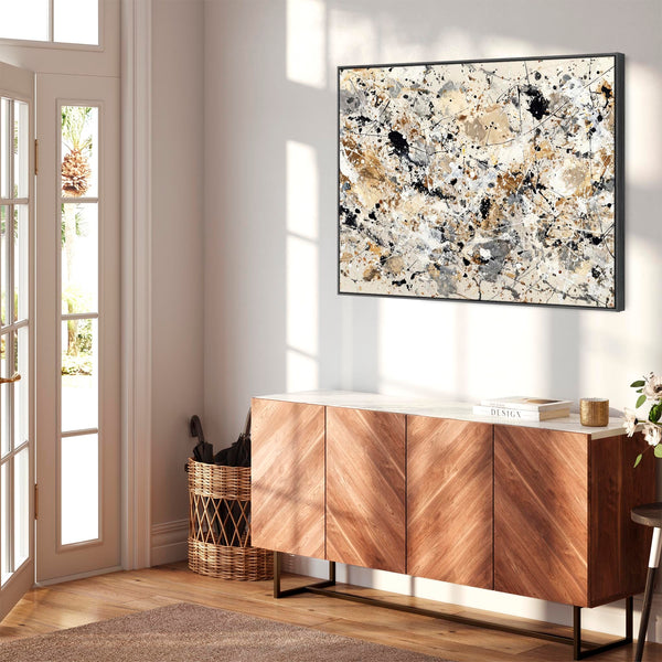 Large Hallway Framed Canvas - Neutral Cream Black Art for Hall