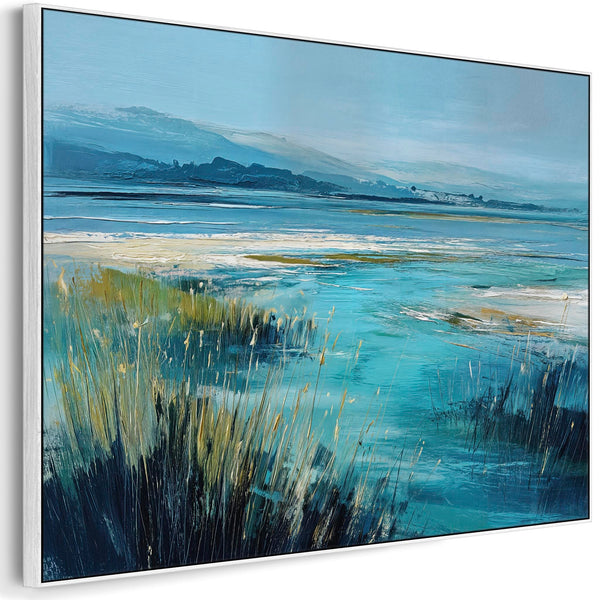 Living Room Framed Wall Art on Canvas - Teal Lounge Landscape