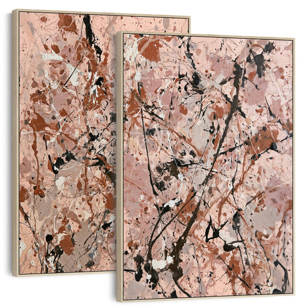 Bedroom Framed Wall Canvas Pair - Blush Pink Set of 2 over Bed