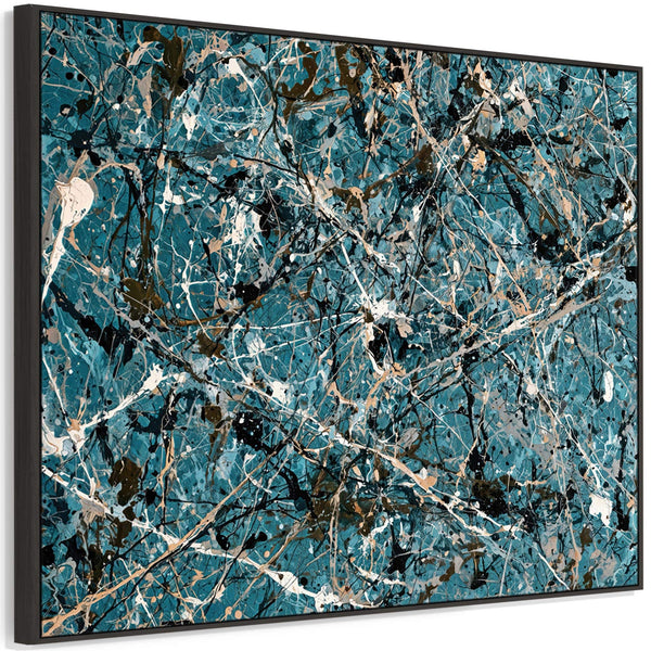 Large Teal Blue Living Room Framed Wall Canvas - Ecstatic