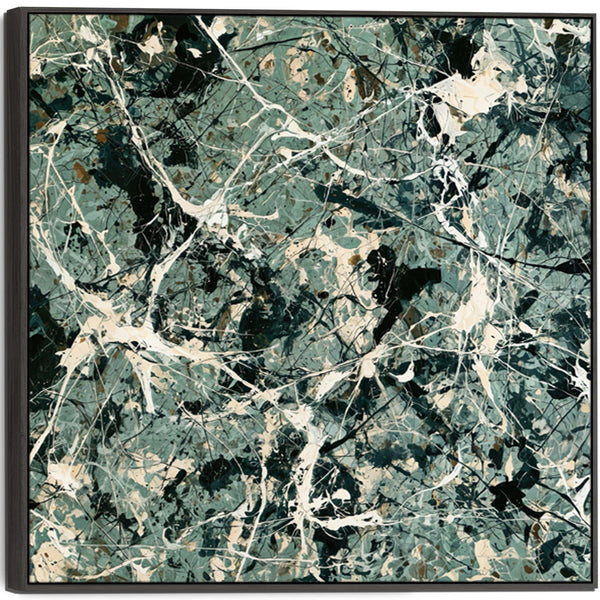 Green Abstract Framed XL Artwork Canvas - Jackson Pollock Style