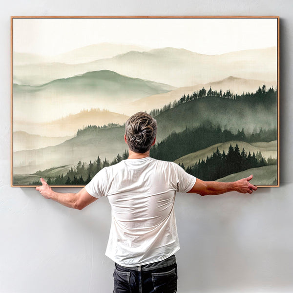 Living Room Framed Landscape Wall Art for Lounge - Green Aura