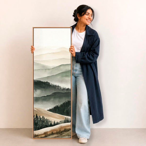 Tall Hallway Framed Vertical Wall Art Green Upright Artwork