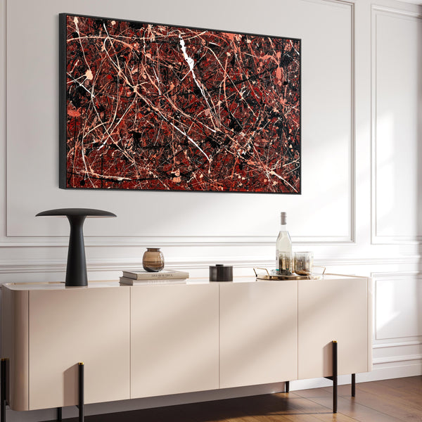 Large Maroon Red Framed Abstract Canvas Picture - XL - Splash
