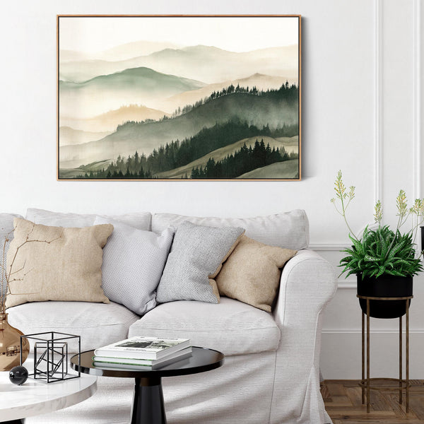Living Room Framed Landscape Wall Art for Lounge - Green Aura