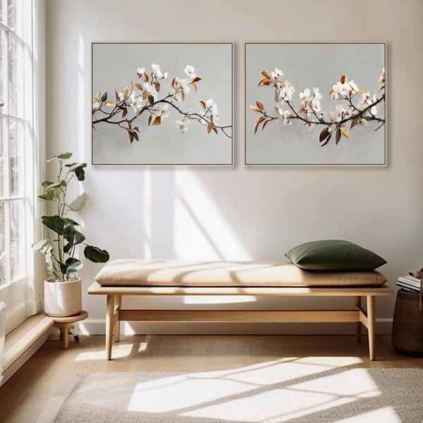 Large Grey Cream Living Room Framed Pair Canvas for over Sofa