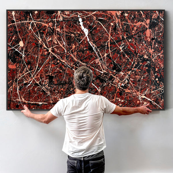 Large Maroon Red Framed Abstract Canvas Picture - XL - Splash