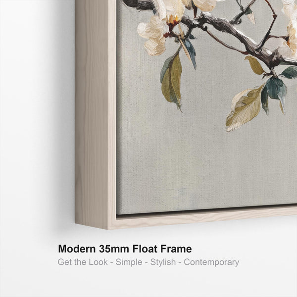Neutral Cream Grey Framed Bedroom Wall Art over Bed - Spring