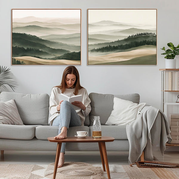 Extra Large Set 2 Framed Art on Canvas - Toscana Green - Pair