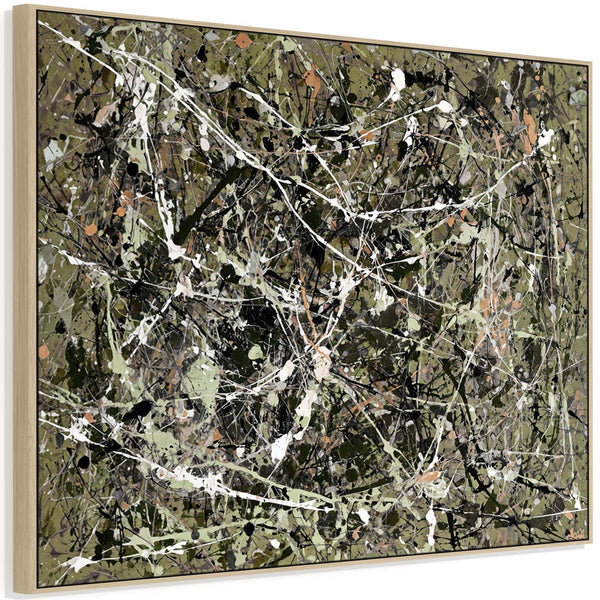 Olive Sage Green Abstract Framed Canvas - Jackson Pollock Style