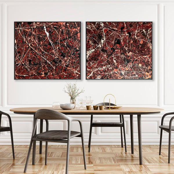 Extra Large Framed Abstract Canvas Pair - Maroon Red Set of 2