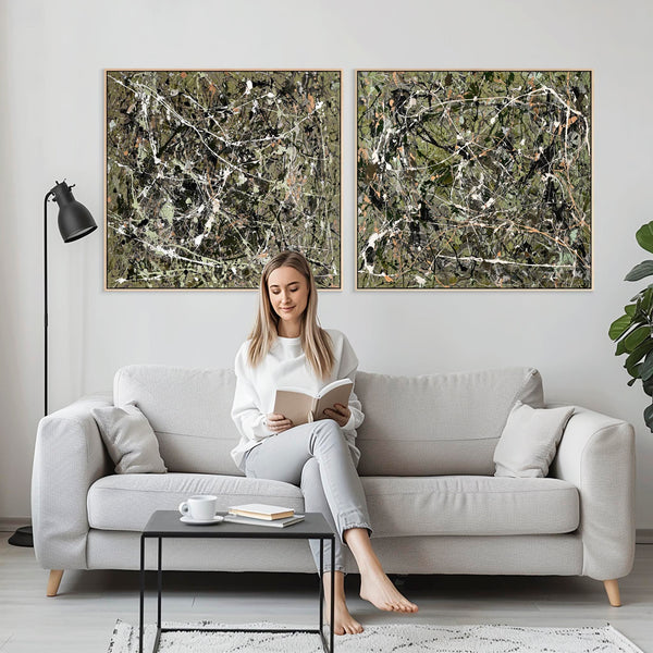 Extra Large Framed Abstract Canvas Pair - Sage Green Set of 2