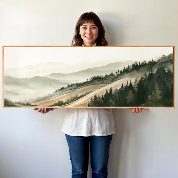 Wide Framed Long Canvas Art Print Tuscan Panorama - Sage Green