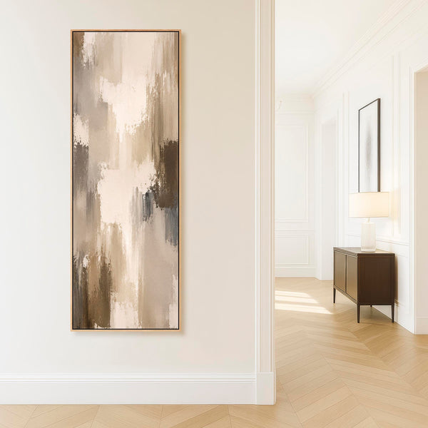 Tall Beige Brown Abstract Framed Canvas Picture - Umber Moods