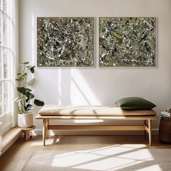 Extra Large Framed Abstract Canvas Pair - Sage Green Set of 2