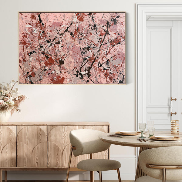 Salmon Pink Abstract Framed Wall Art Canvas - Blush Storm