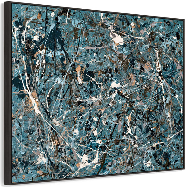 Large Teal Blue Abstract Splash Framed Wall Canvas - Ecstatic