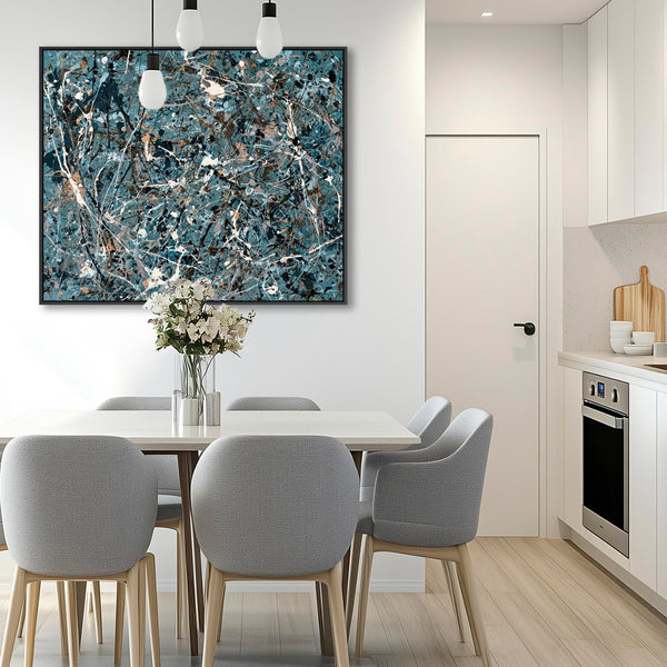 Large Teal Blue Abstract Splash Framed Wall Canvas - Ecstatic