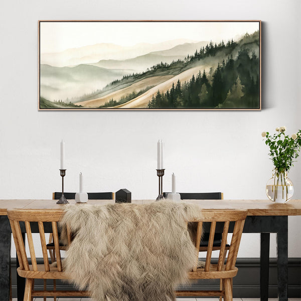 Wide Framed Long Canvas Art Print Tuscan Panorama - Sage Green