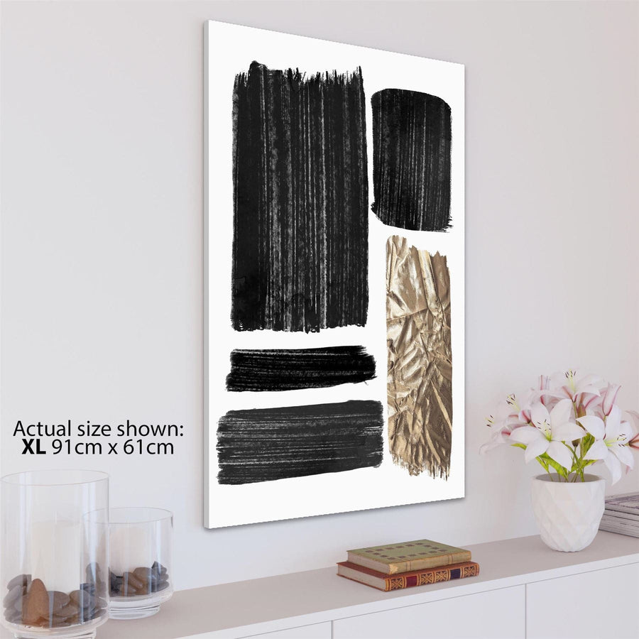 Abstract Black Gold Brushstrokes Watercolour Canvas Art Prints