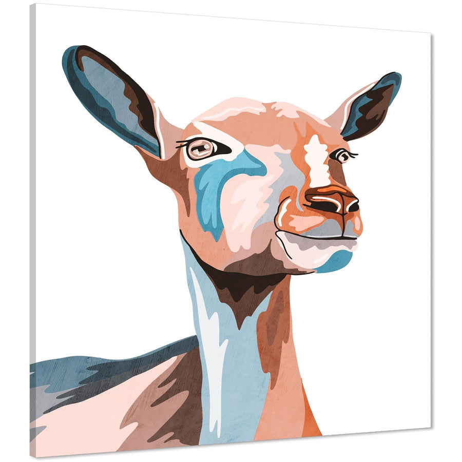 Goat Canvas Wall Art Print - Turquoise Coral