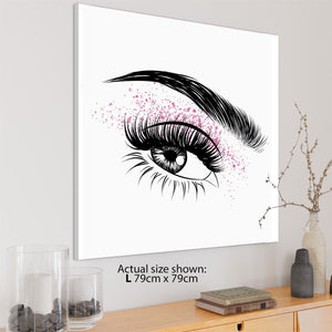 Black and White Pink Fashion Canvas Wall Art Print Eye close-up Pink Eyeshadow