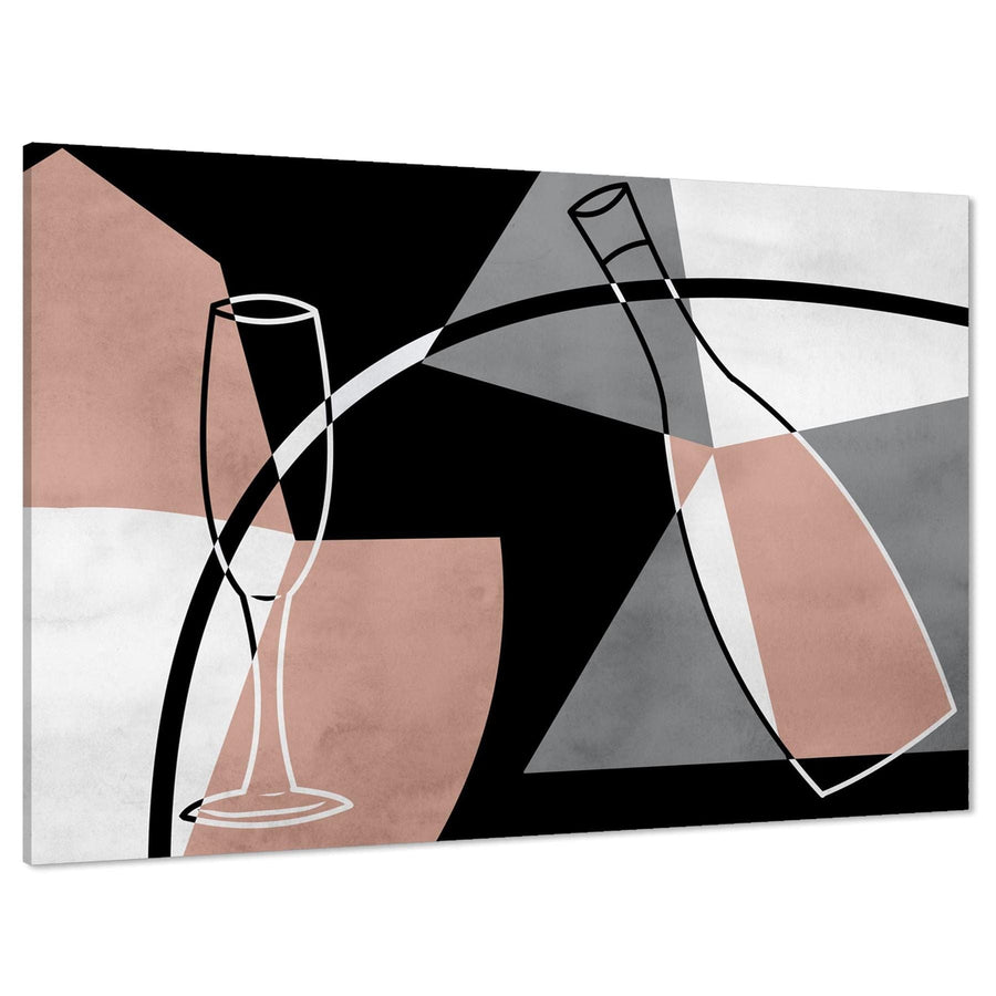 Abstract Pink Black and White Champagne Bottle and Glass Canvas Art Prints