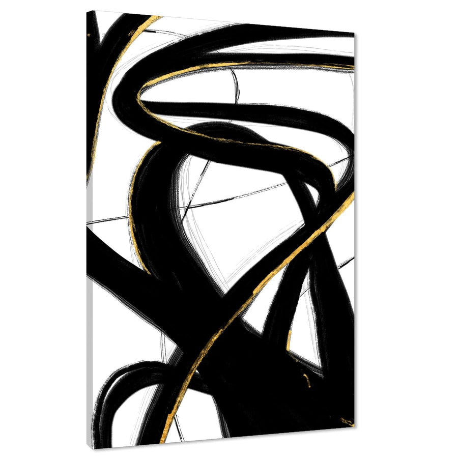 Abstract Black and White Yellow Gestures Painting Canvas Wall Art Picture