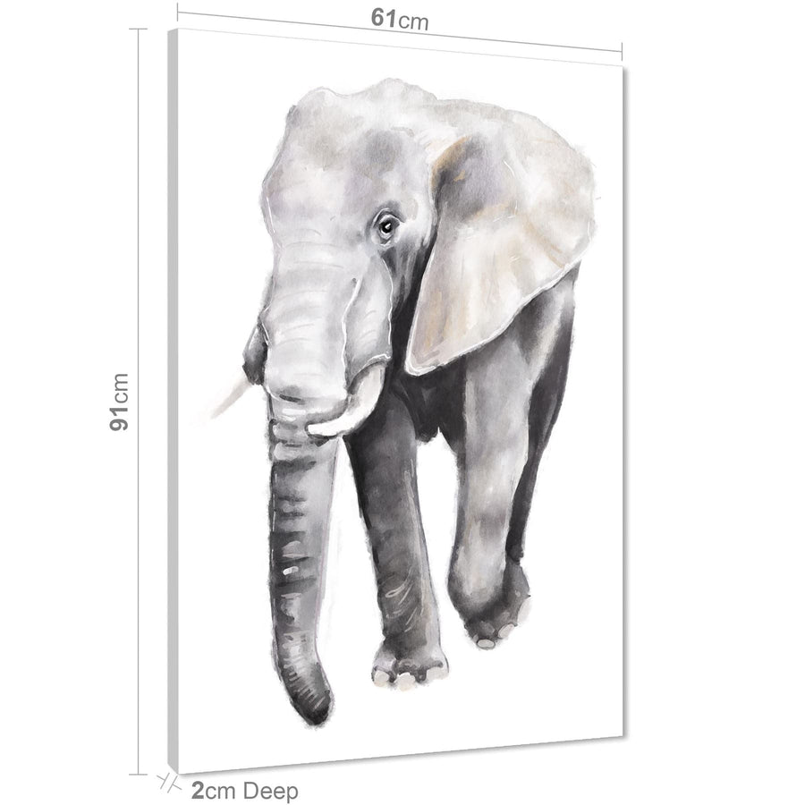 African Elephant Canvas Wall Art Picture - Grey White