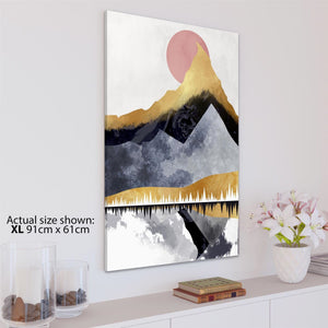 Sun and Mountains Landscape Canvas Art Prints Pink Grey