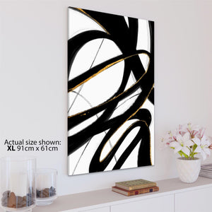 Abstract Black and White Yellow Swirls Brushstrokes Canvas Wall Art Picture