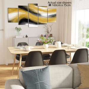 Abstract Black and White Yellow Watercolour Brushstrokes Canvas Wall Art Print