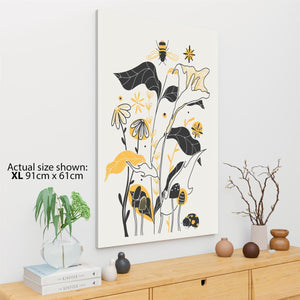 Yellow Black Flower Drawing Floral Canvas Wall Art Print