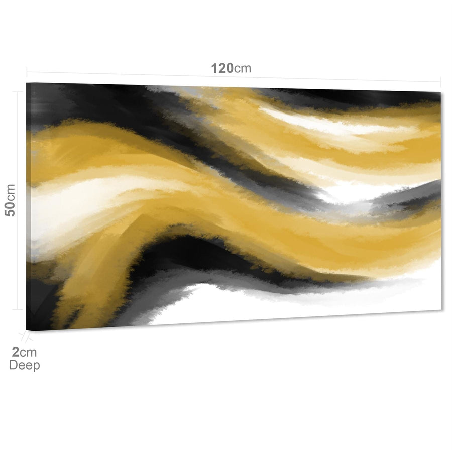 Abstract Black and White Yellow Watercolour Brushstrokes Canvas Wall Art Print