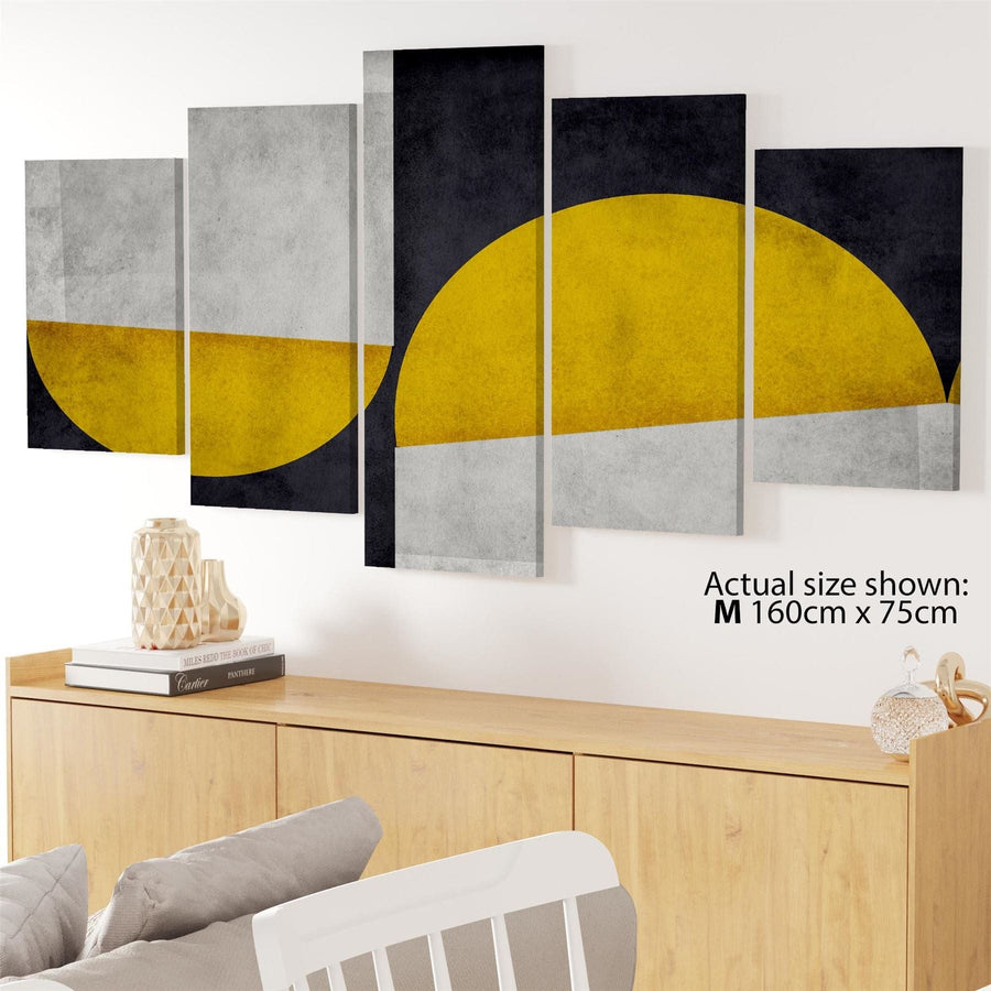 Abstract Mustard Navy Design Canvas Wall Art Picture