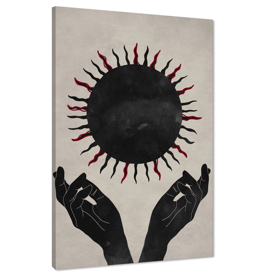 Black Red Sun and Hands Canvas Wall Art Picture