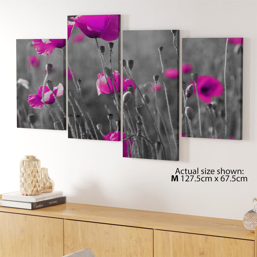 Large Pink Flowers Floral Black White Canvas Wall Art Pictures - 4137 - 127.5x67.5cm