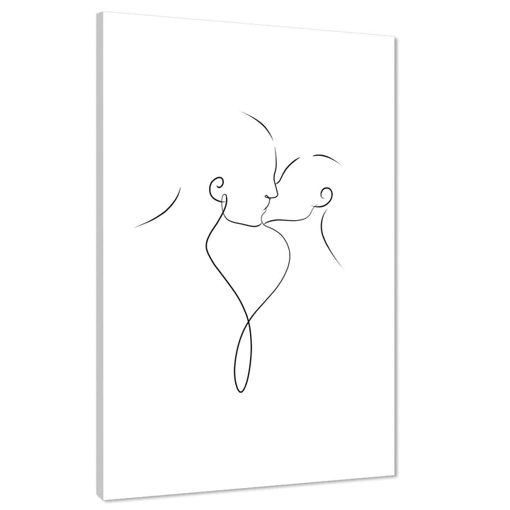 Black and White Figurative Couple Kissing Line Drawing Canvas Art Prints - 1RP1304M