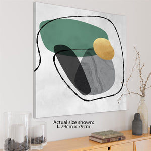 Abstract Green Grey Stones Design Canvas Wall Art Picture