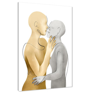 Yellow Grey Figurative Couple Kiss Canvas Art Pictures