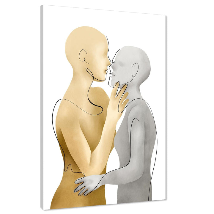 Yellow Grey Figurative Couple Kiss Canvas Art Pictures - 1RP1220M