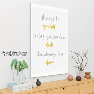 Be Yourself Quote Word Art - Typography Canvas Print Mustard Yellow Grey